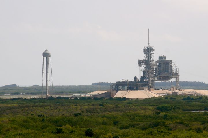 Pad 39A seen from Pad 39B.  You can still see the mobile launcher platform at the pad, but the shuttle is gone into outer space.