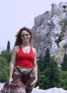 Debbie below the Acropolis