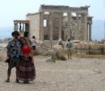 Fuzzy the ancient explorer and Debbie in front of the Erechtheion (by Dan)