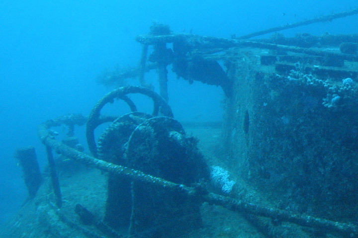 Stern of underwater wreck