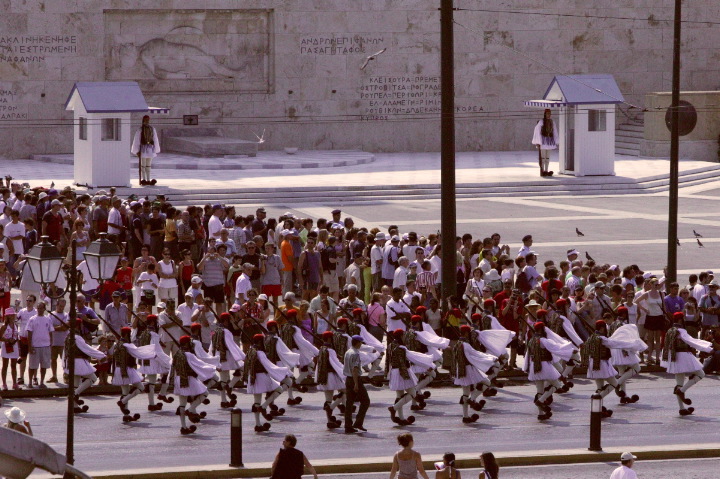 The weekly parade for the changing of the "Evzones" guard