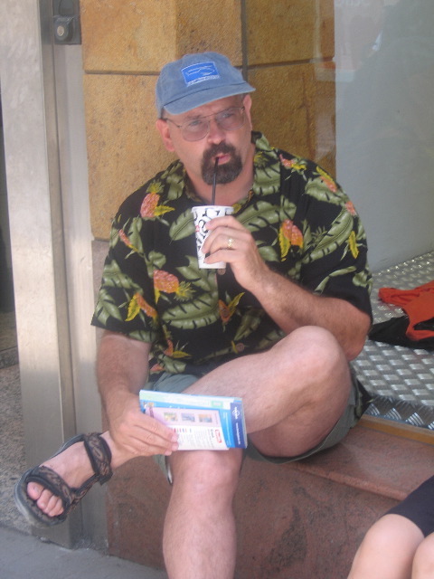 Fuzzy sips a milkshake while the girls shop for clothes