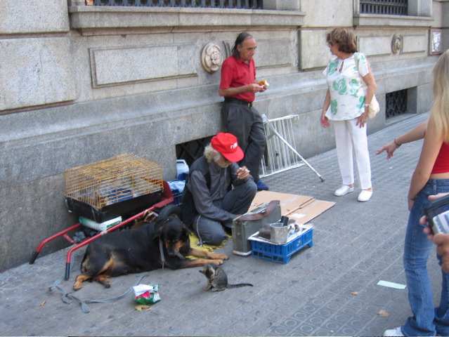Man on street selling kittens