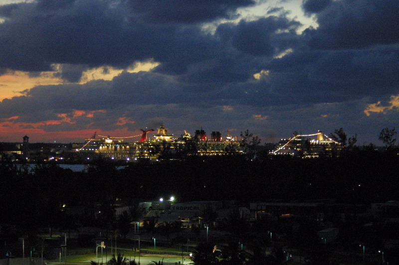 Cruise ships in Nassau at night